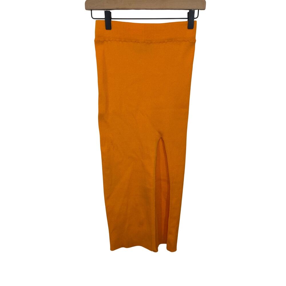 Cider Ribbed Midi Skirt Mustard Yellow Side Slit Bodycon Small Minimal Coastal - Picture 2 of 5